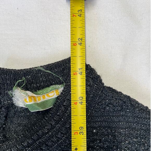 Vintage 70's Black Sparkly Stretch Knit Mod Midi Dress Size S / M Retro Shift - Picture 9 of 10